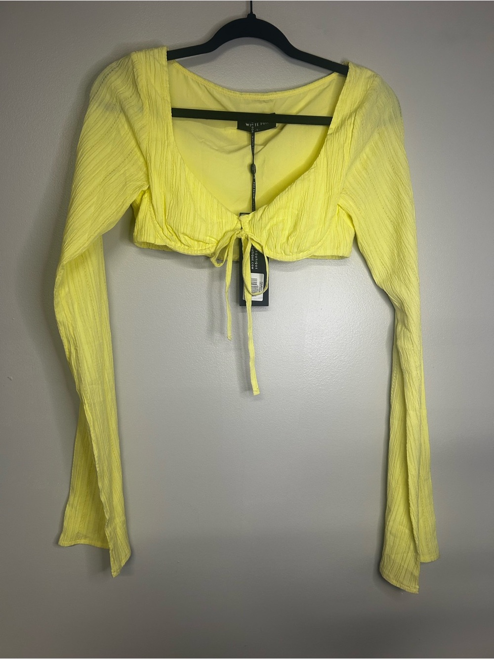 White Fox Boutique Yellow Tie-Front Long Sleeve Crop Top